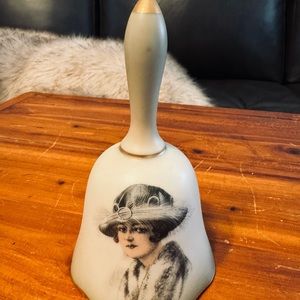 Vintage White Decorative Bell with Lady Portrait